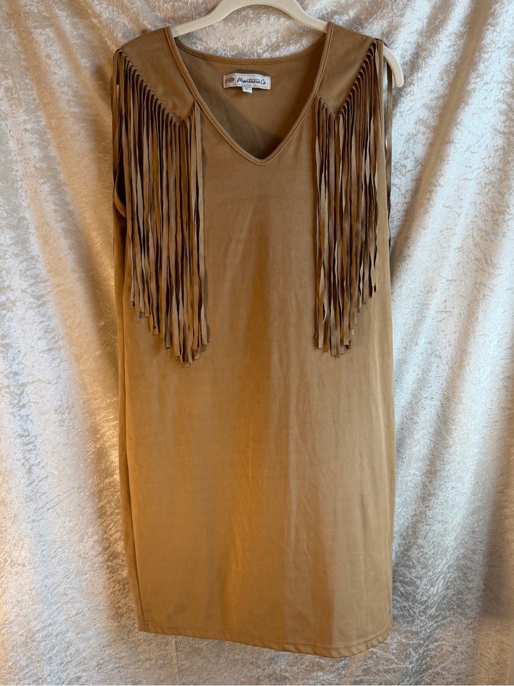 Montana Co. Tan Suede Fringe Western Midi Dress Size L - Picture 7 of 7